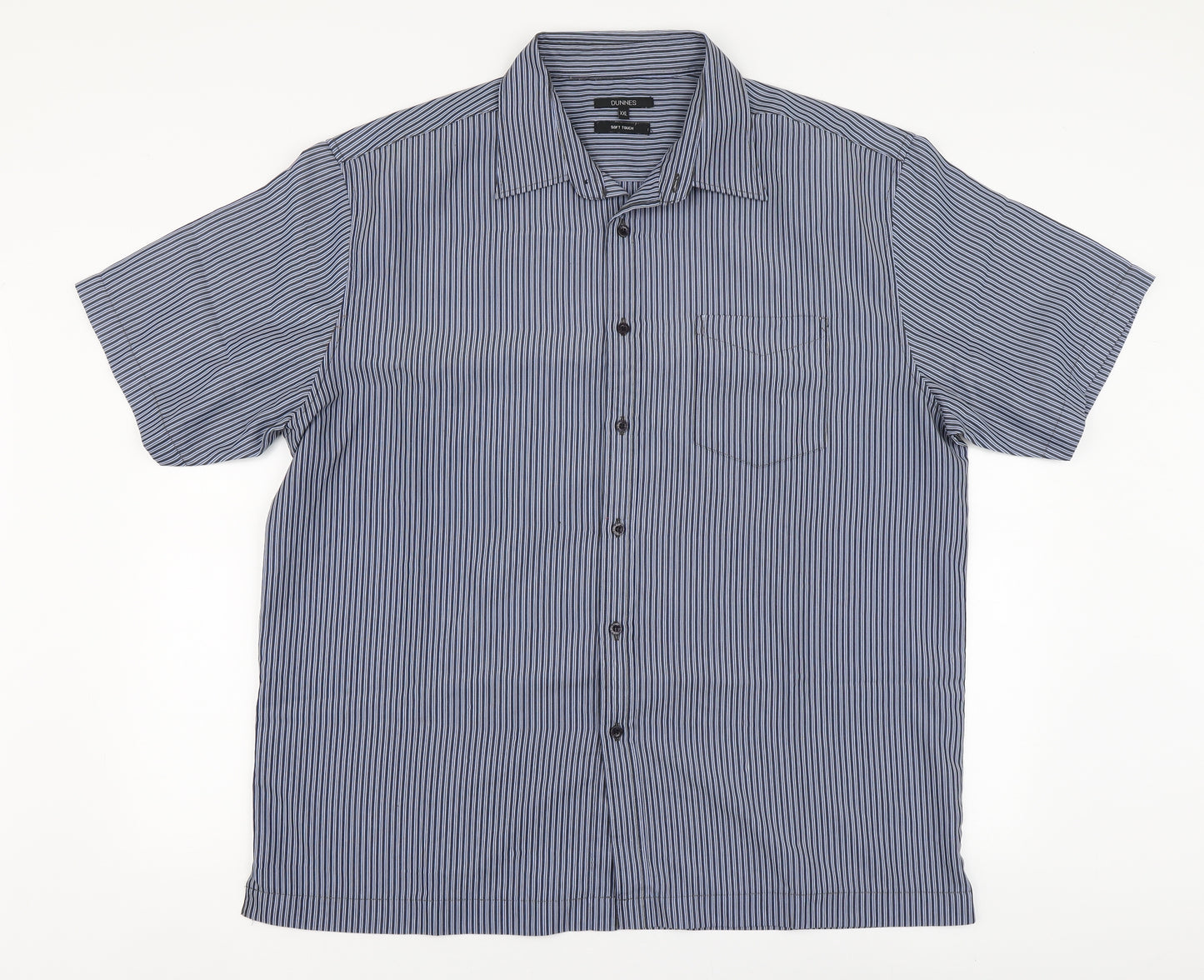 Dunnes Stores Mens Blue Striped Polyester Button-Up Size 2XL Collared