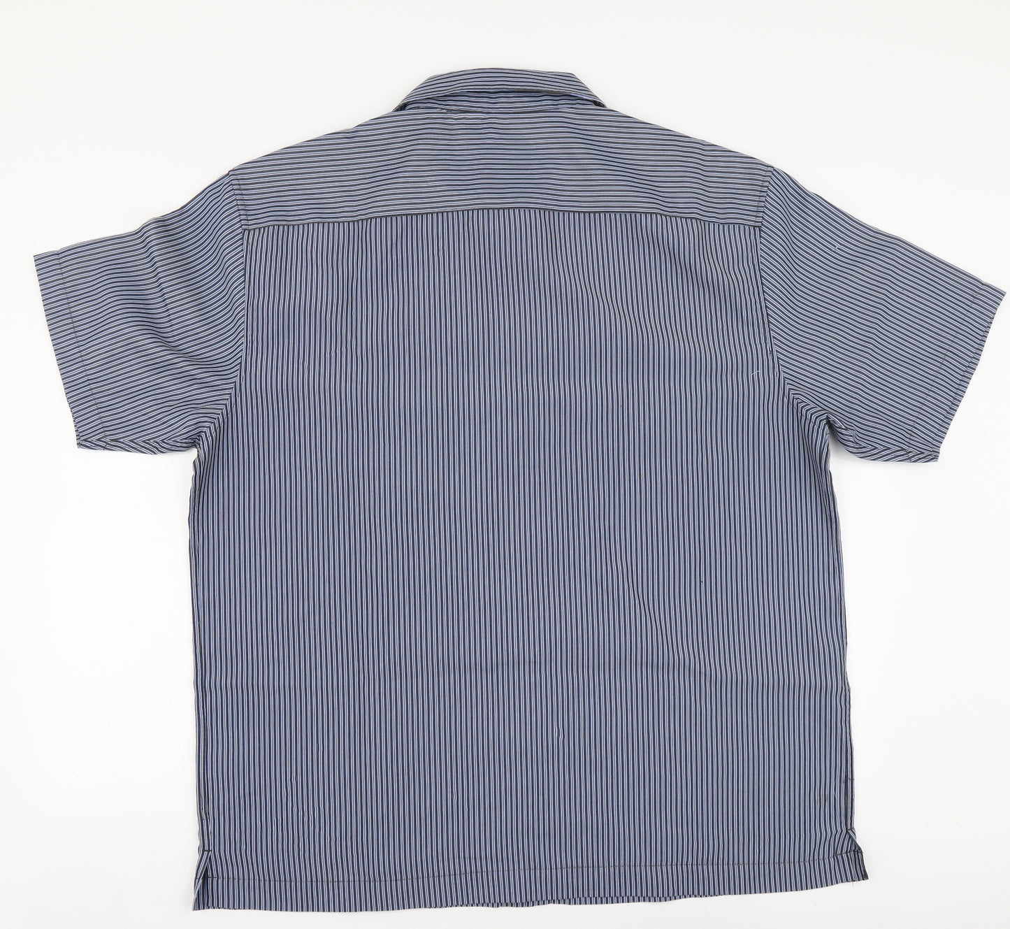 Dunnes Stores Mens Blue Striped Polyester Button-Up Size 2XL Collared