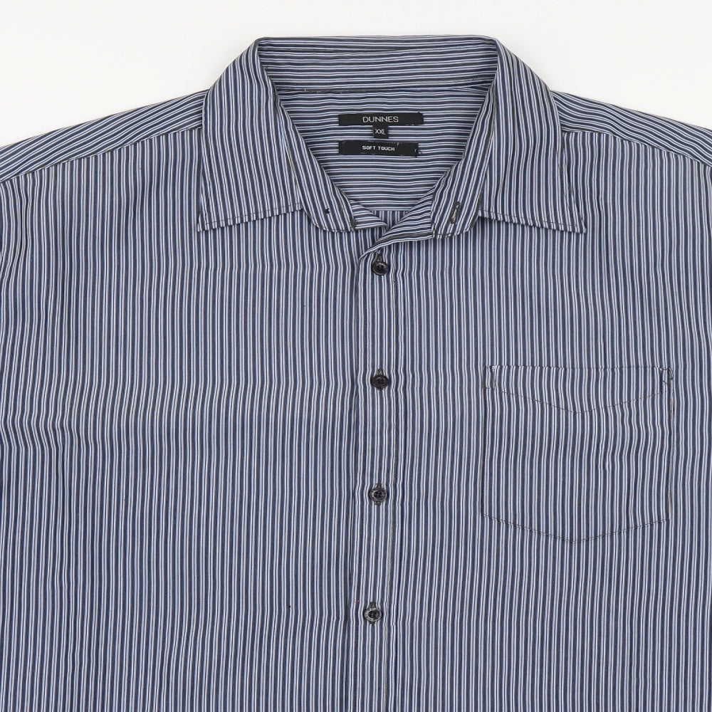 Dunnes Stores Mens Blue Striped Polyester Button-Up Size 2XL Collared