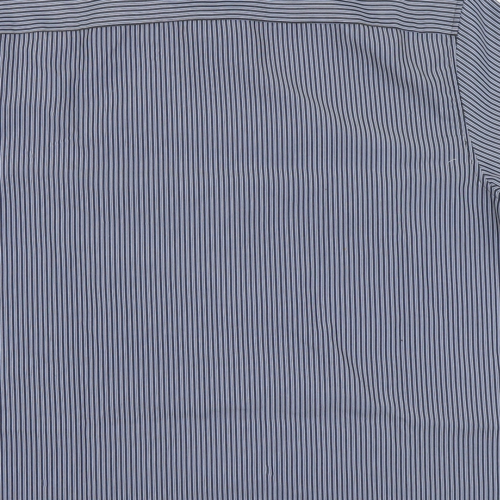 Dunnes Stores Mens Blue Striped Polyester Button-Up Size 2XL Collared