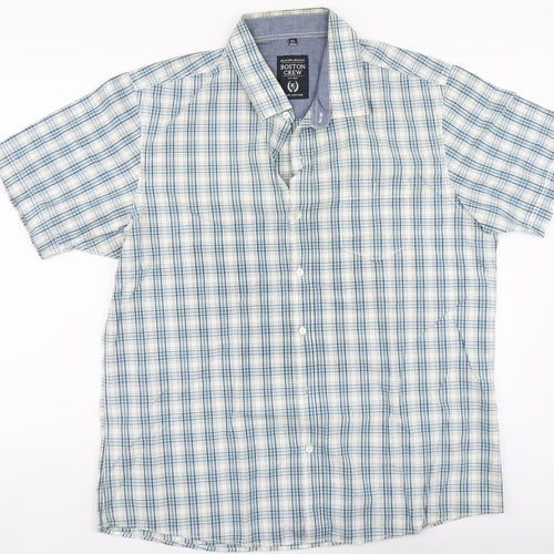 Boston Crew Mens Blue Plaid Cotton Button-Up Size XL Collared