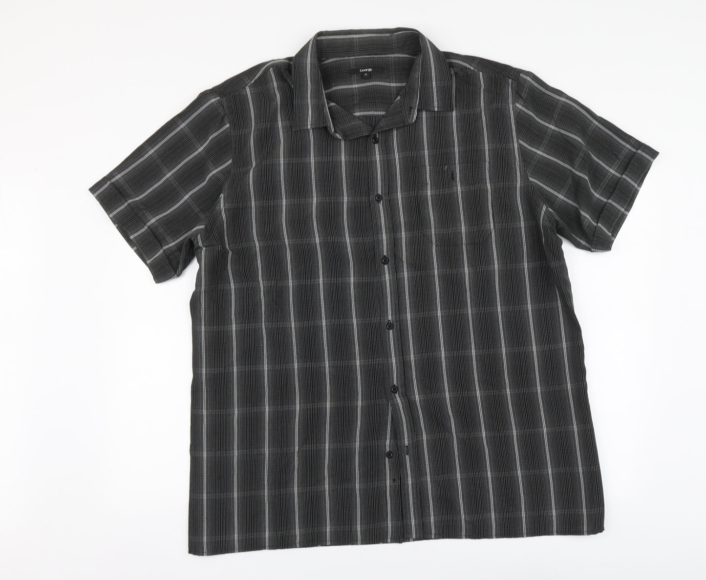 George Mens Black Striped Polyester Button-Up Size XL Collared