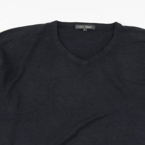 Marks and Spencer Mens Grey V-Neck Acrylic Henley Jumper Size L