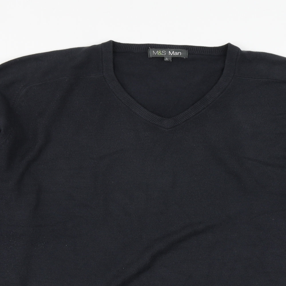 Marks and Spencer Mens Grey V-Neck Acrylic Henley Jumper Size L