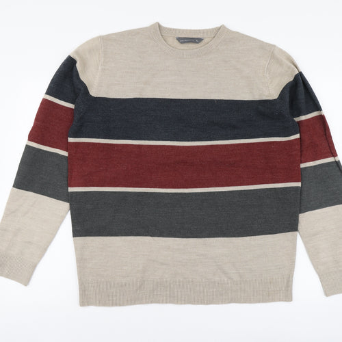 Cedar Wood State Mens Multicoloured Round Neck Striped Acrylic Pullover Jumper Size XL