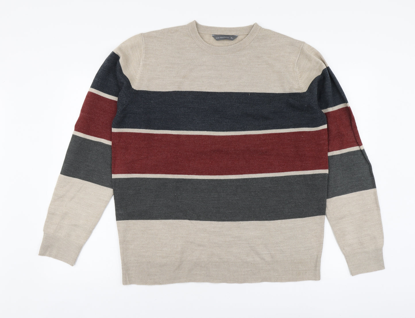 Cedar Wood State Mens Multicoloured Round Neck Striped Acrylic Pullover Jumper Size XL