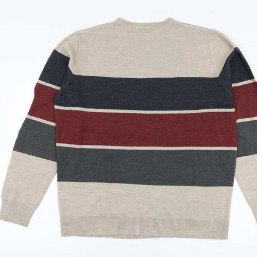 Cedar Wood State Mens Multicoloured Round Neck Striped Acrylic Pullover Jumper Size XL