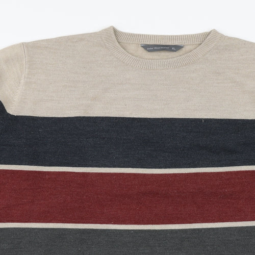 Cedar Wood State Mens Multicoloured Round Neck Striped Acrylic Pullover Jumper Size XL