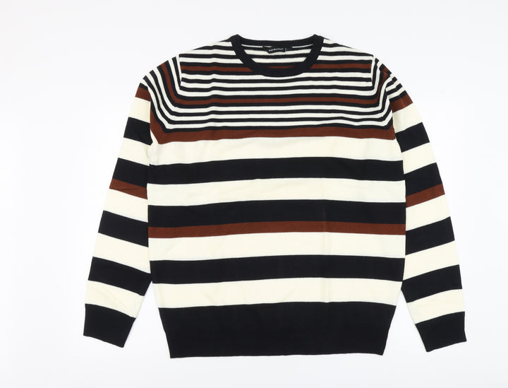 Cedr wood state Mens Multicoloured Round Neck Striped Acrylic Pullover Jumper Size XL