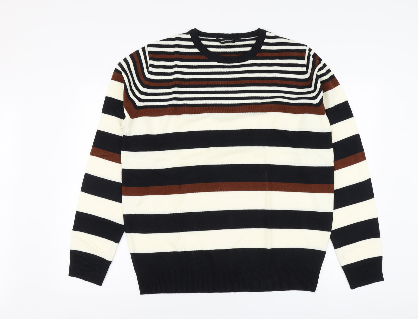 Cedr wood state Mens Multicoloured Round Neck Striped Acrylic Pullover Jumper Size XL