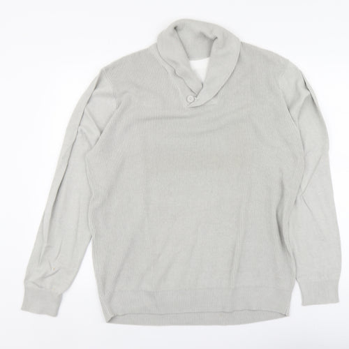 George Mens Grey V-Neck Cotton Pullover Jumper Size L