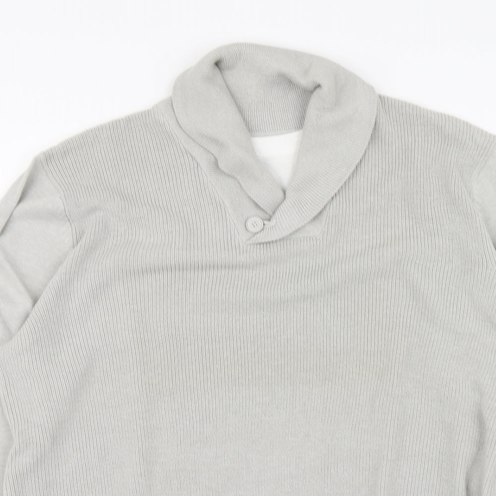 George Mens Grey V-Neck Cotton Pullover Jumper Size L