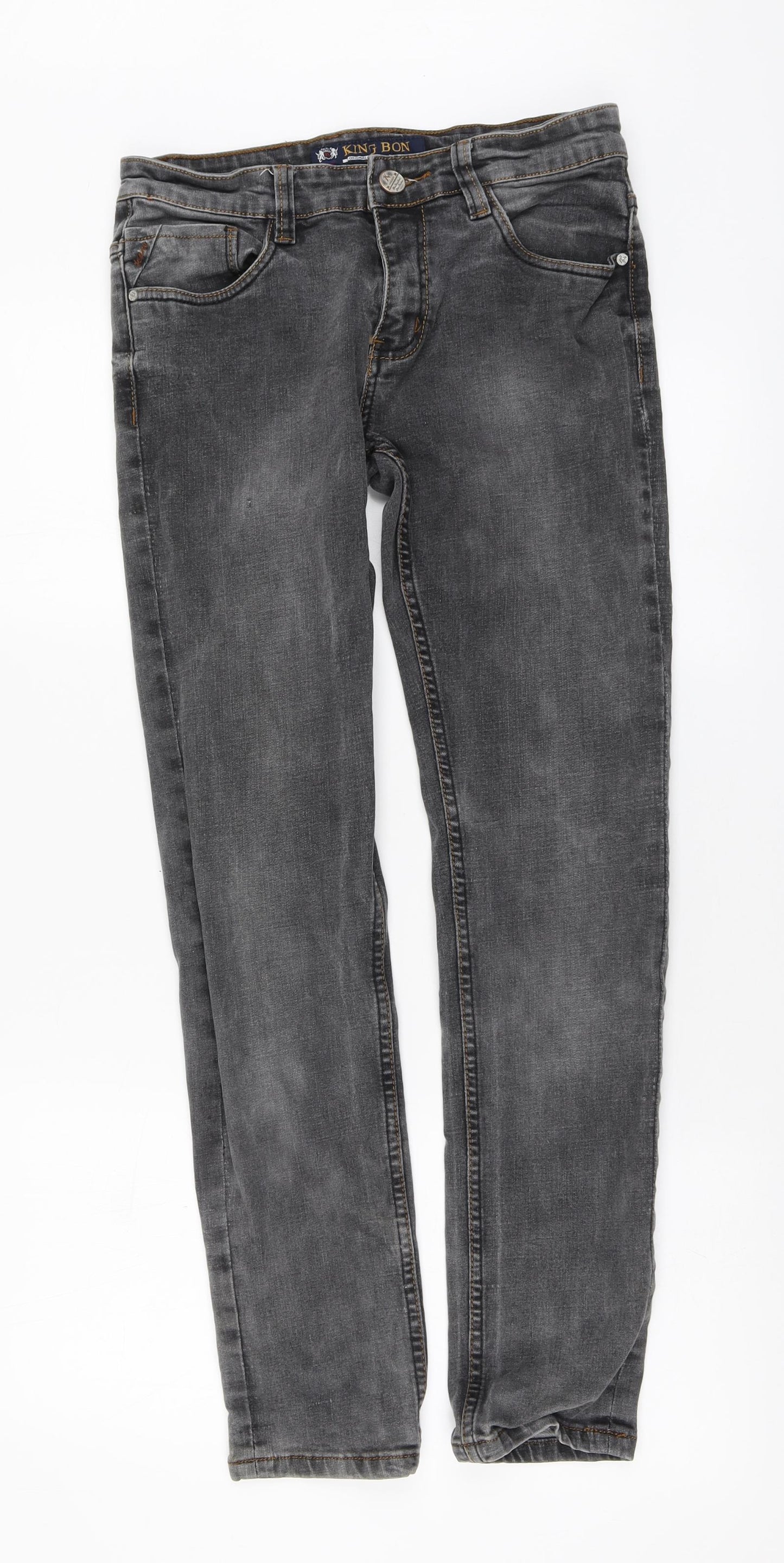 King Bon Mens Grey Cotton Skinny Jeans Size L L29 in Regular