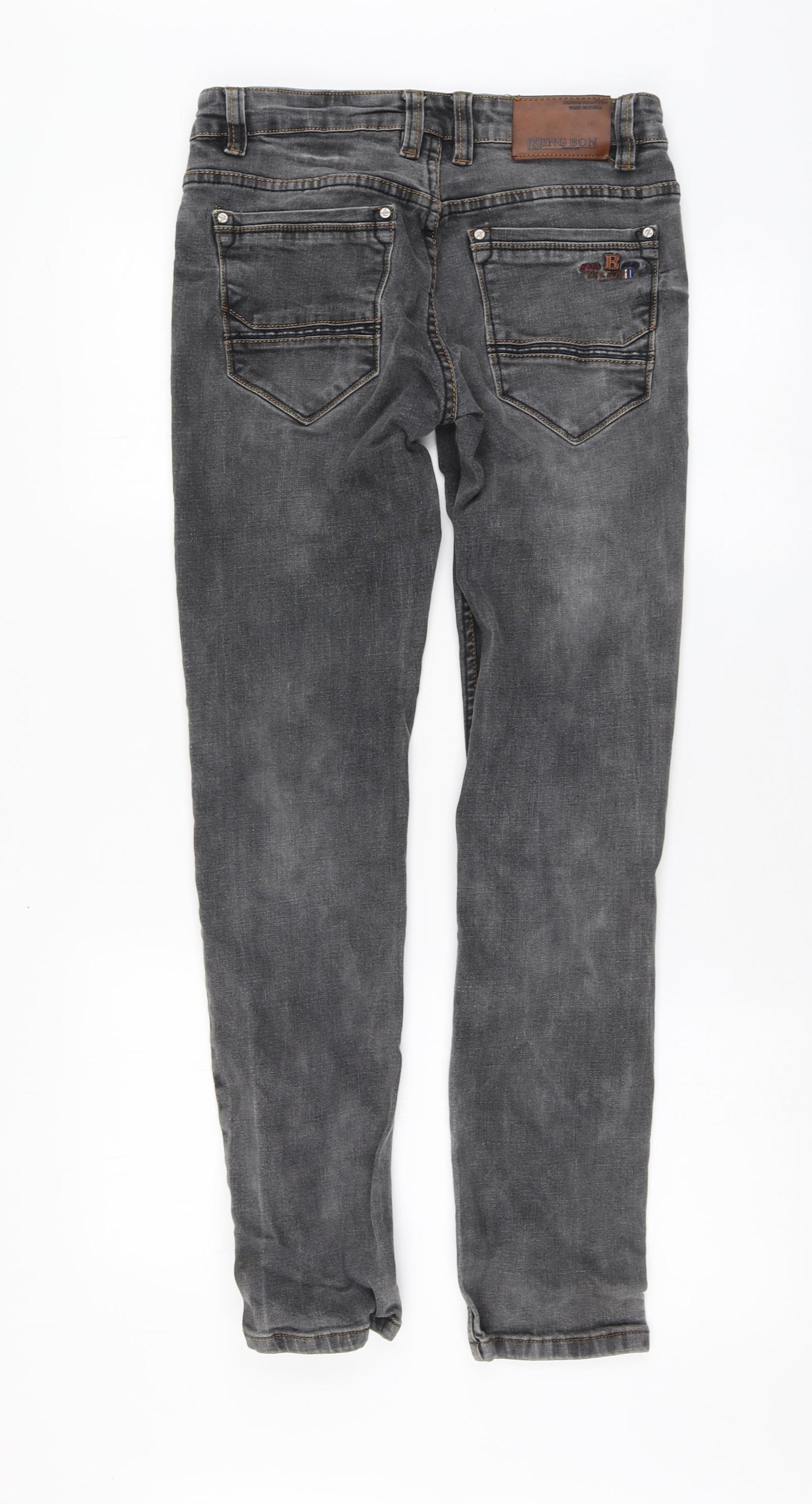 King Bon Mens Grey Cotton Skinny Jeans Size L L29 in Regular