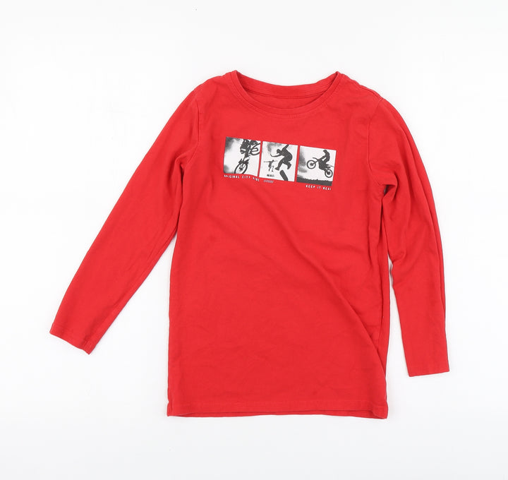Dunnes Stores Boys Red Cotton Basic T-Shirt Size 7-8 Years Round Neck