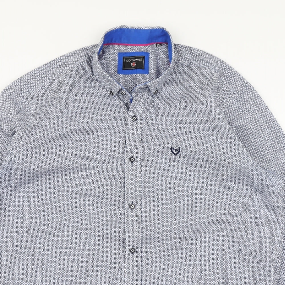 Scott & Wade Mens Blue Geometric Polyester Button-Up Size 2XL Collared