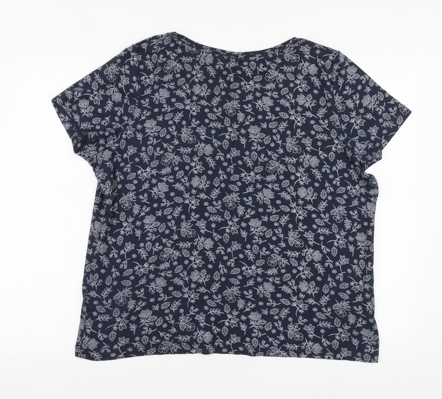 Bonmarché Womens Blue Floral Cotton Basic T-Shirt Size 24 Round Neck