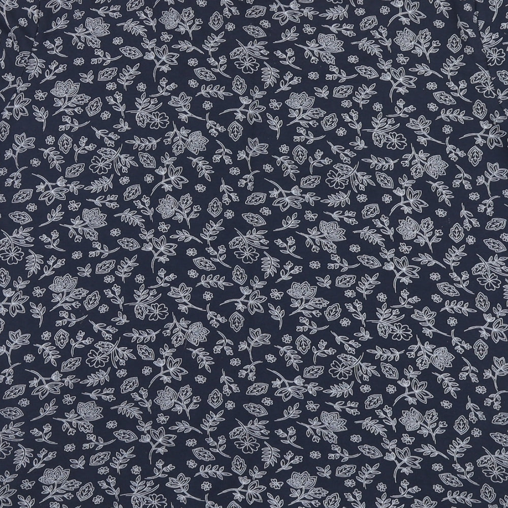 Bonmarché Womens Blue Floral Cotton Basic T-Shirt Size 24 Round Neck