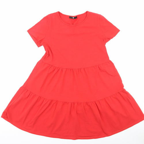 Very Womens Red Cotton A-Line Size 10 Round Neck