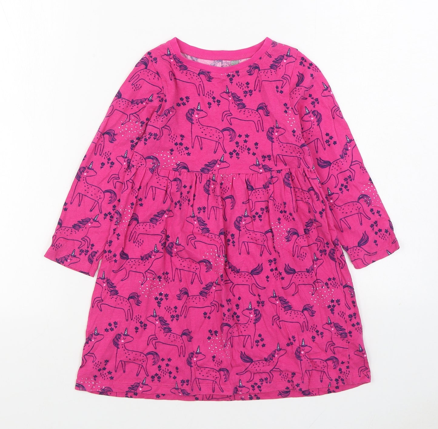 Blue Zoo Girls Pink Geometric 100% Cotton T-Shirt Dress Size 4-5 Years Round Neck Pullover