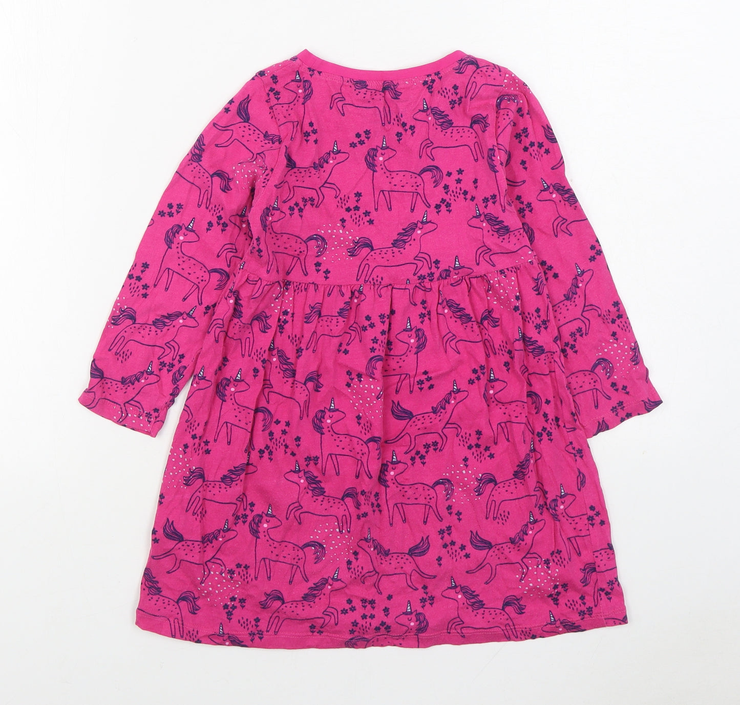 Blue Zoo Girls Pink Geometric 100% Cotton T-Shirt Dress Size 4-5 Years Round Neck Pullover