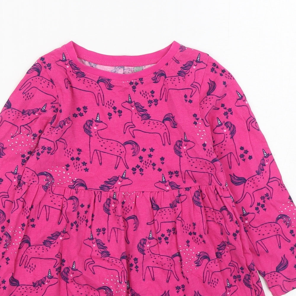 Blue Zoo Girls Pink Geometric 100% Cotton T-Shirt Dress Size 4-5 Years Round Neck Pullover