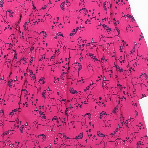Blue Zoo Girls Pink Geometric 100% Cotton T-Shirt Dress Size 4-5 Years Round Neck Pullover