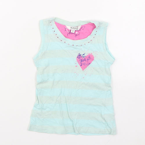 Kanz Girls Blue Cotton Basic Tank Size 4 Years Round Neck Pullover