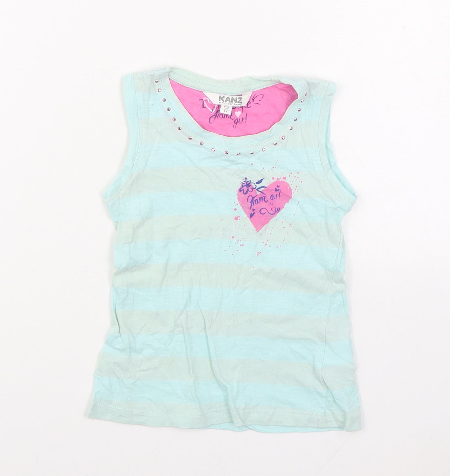 Kanz Girls Blue Cotton Basic Tank Size 4 Years Round Neck Pullover