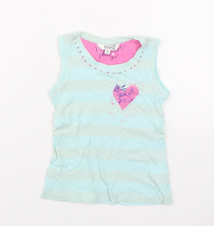 Kanz Girls Blue Cotton Basic Tank Size 4 Years Round Neck Pullover
