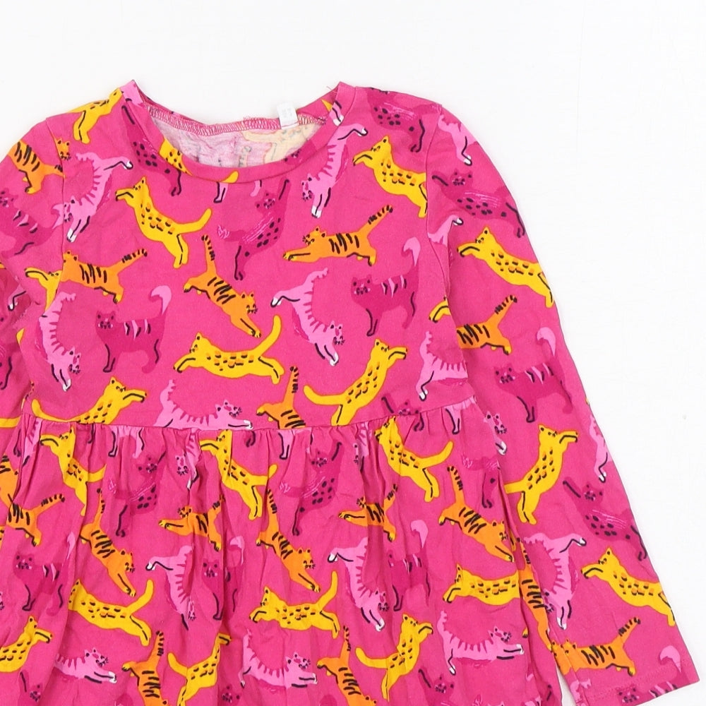 Blue Zoo Girls Pink Geometric Cotton T-Shirt Dress Size 4-5 Years Round Neck Pullover