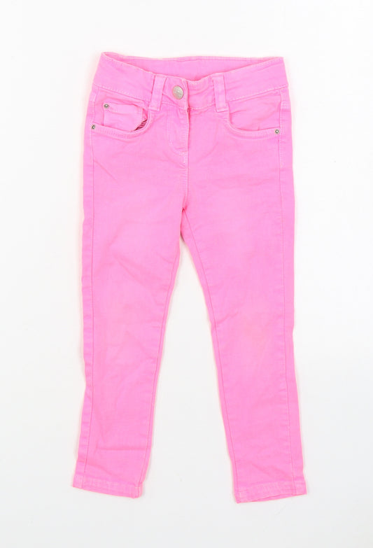 Kanz Girls Pink Cotton Straight Jeans Size 4 Years Regular Zip