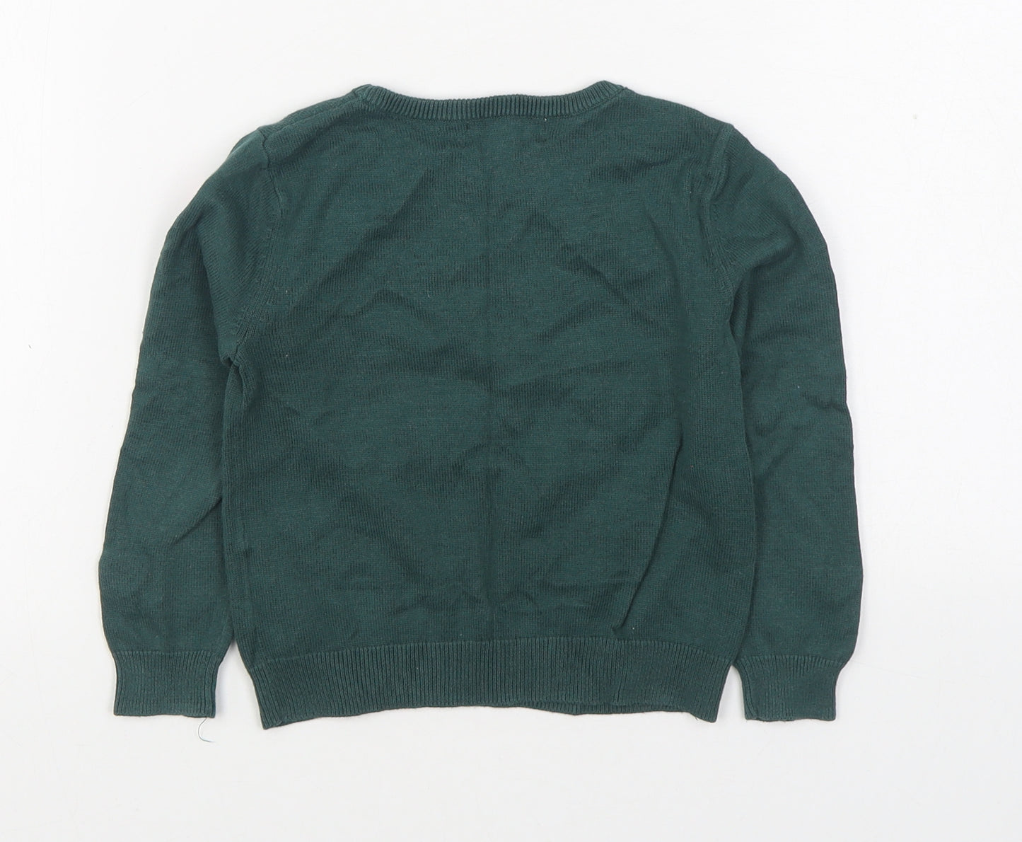 H&M Girls Green Round Neck Geometric 100% Cotton Pullover Jumper Size 5-6 Years Pullover
