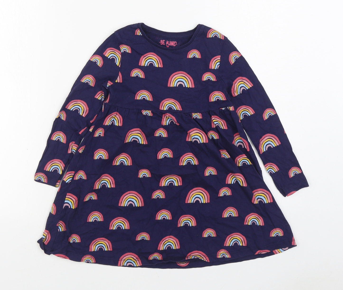 F&F Girls Blue Geometric 100% Cotton T-Shirt Dress Size 4-5 Years Round Neck Pullover