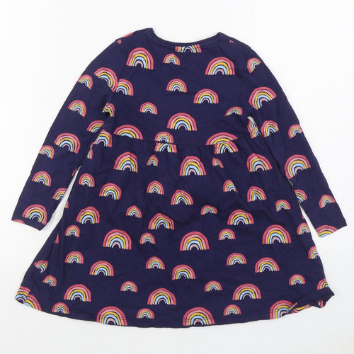 F&F Girls Blue Geometric 100% Cotton T-Shirt Dress Size 4-5 Years Round Neck Pullover