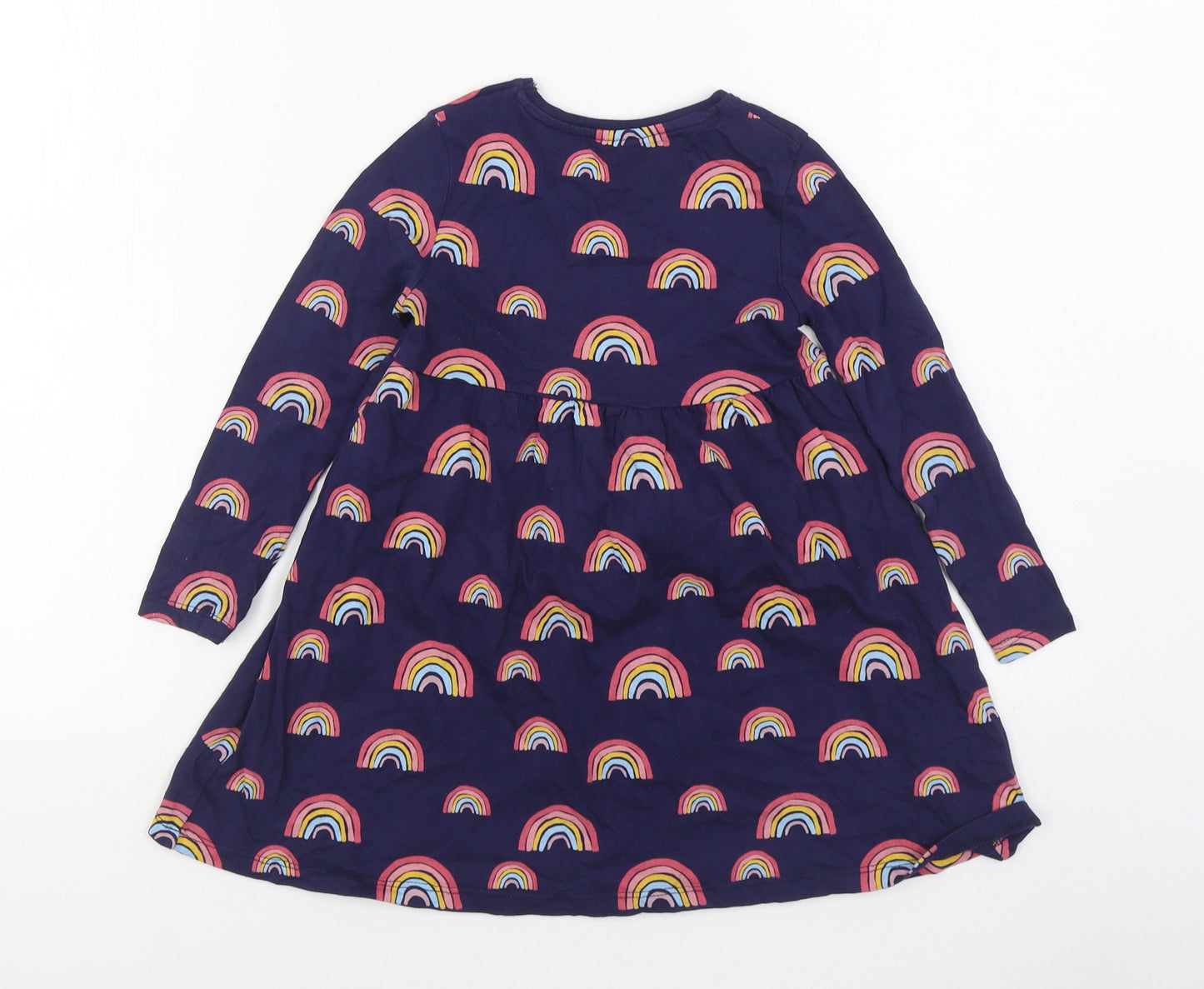 F&F Girls Blue Geometric 100% Cotton T-Shirt Dress Size 4-5 Years Round Neck Pullover