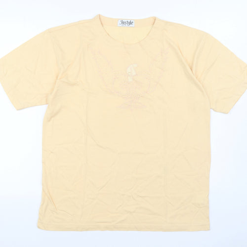 In Style Womens Beige Polyester Basic T-Shirt Size L Round Neck