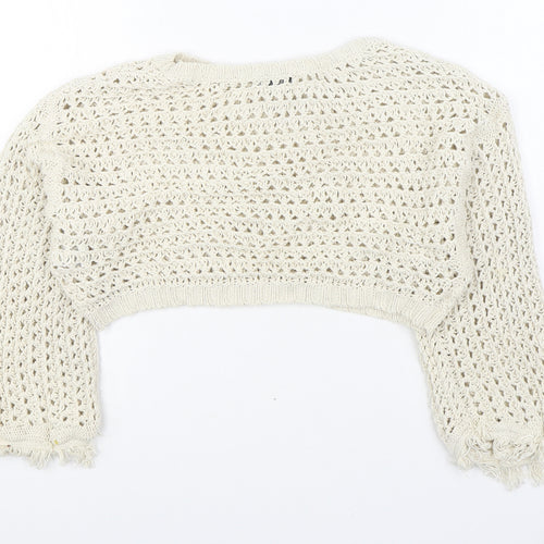 Bershka Womens Beige Boat Neck 100% Cotton Pullover Jumper Size M - Cropped