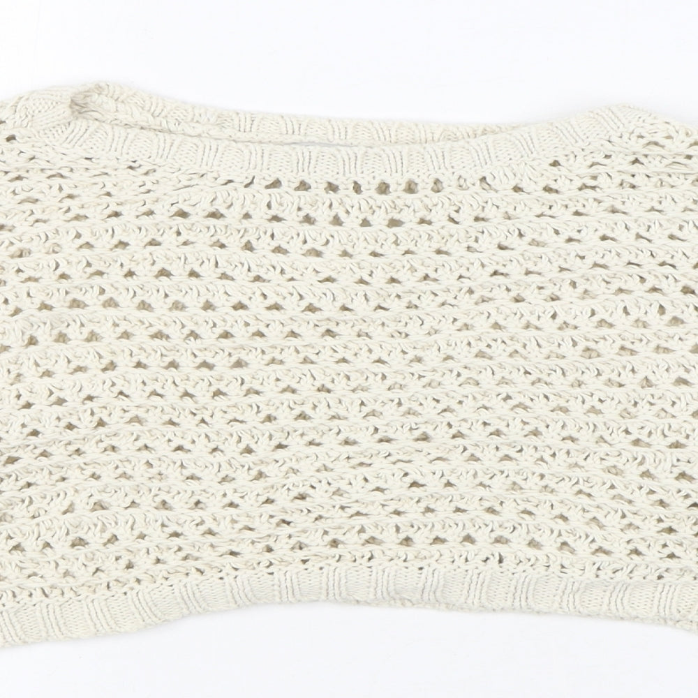 Bershka Womens Beige Boat Neck 100% Cotton Pullover Jumper Size M - Cropped