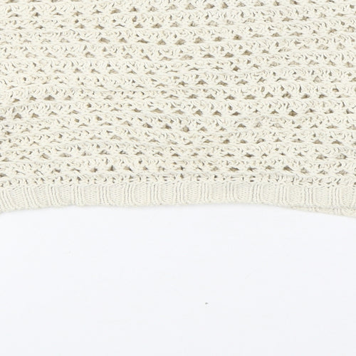 Bershka Womens Beige Boat Neck 100% Cotton Pullover Jumper Size M - Cropped