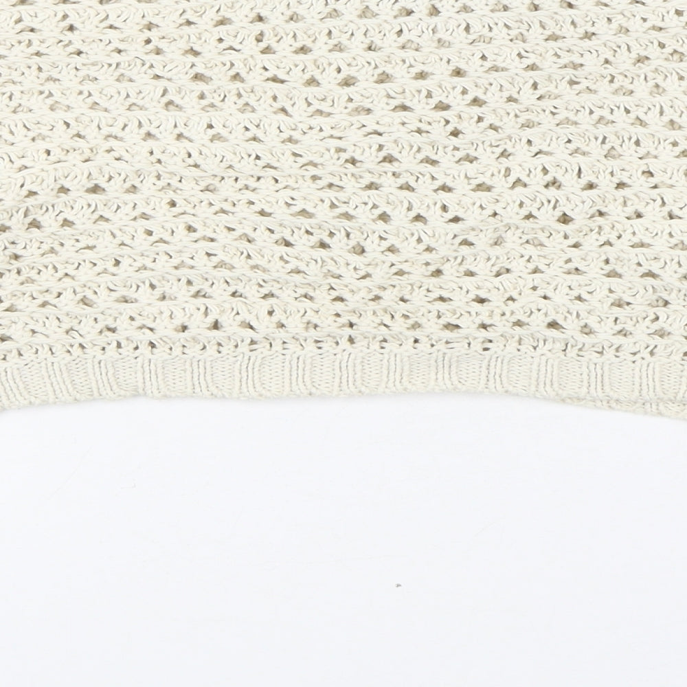 Bershka Womens Beige Boat Neck 100% Cotton Pullover Jumper Size M - Cropped