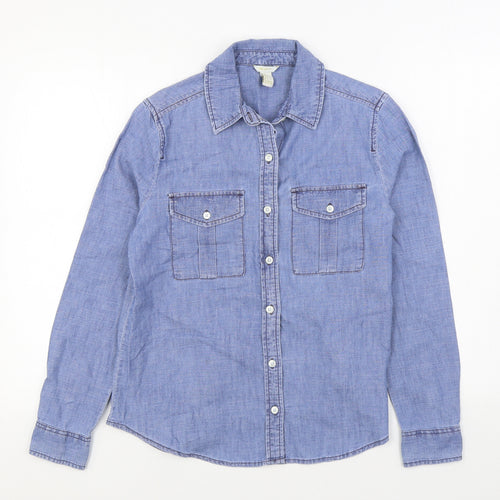 FOREVER 21 Womens Blue 100% Cotton Basic Button-Up Size S Collared