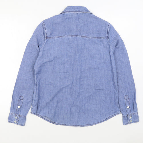 FOREVER 21 Womens Blue 100% Cotton Basic Button-Up Size S Collared