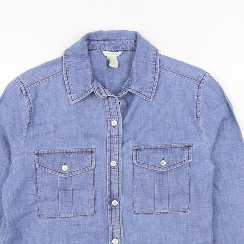 FOREVER 21 Womens Blue 100% Cotton Basic Button-Up Size S Collared
