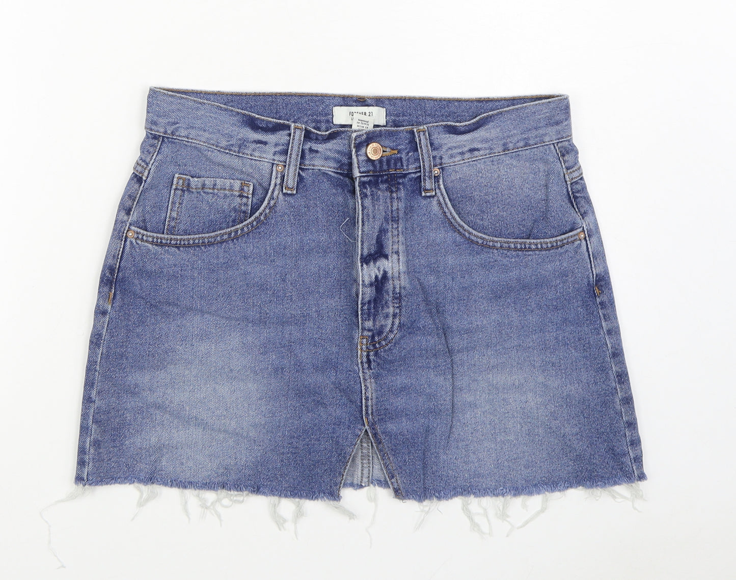 FOREVER 21 Womens Blue Cotton A-Line Skirt Size 28 in Button