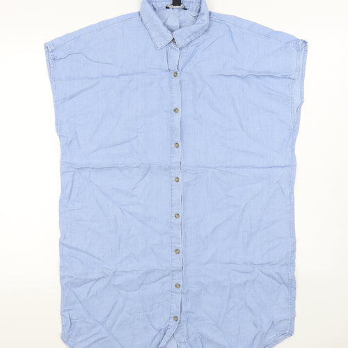 Forever 21 Womens Blue Lyocell Basic Button-Up Size S Collared