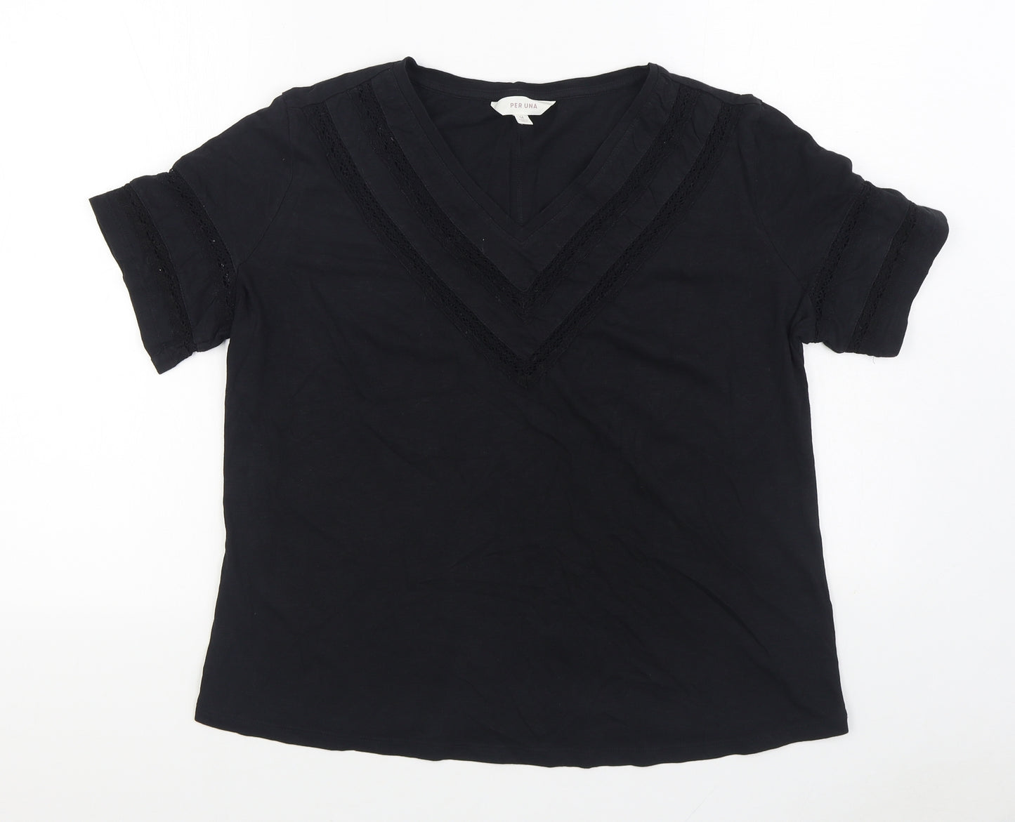 Marks and Spencer Womens Black Cotton Basic T-Shirt Size 14 V-Neck