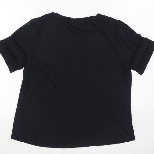 Marks and Spencer Womens Black Cotton Basic T-Shirt Size 14 V-Neck