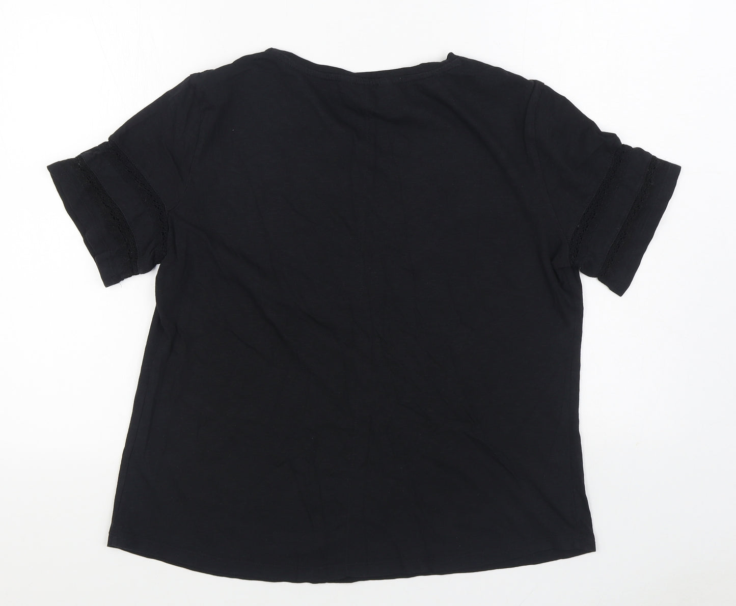 Marks and Spencer Womens Black Cotton Basic T-Shirt Size 14 V-Neck