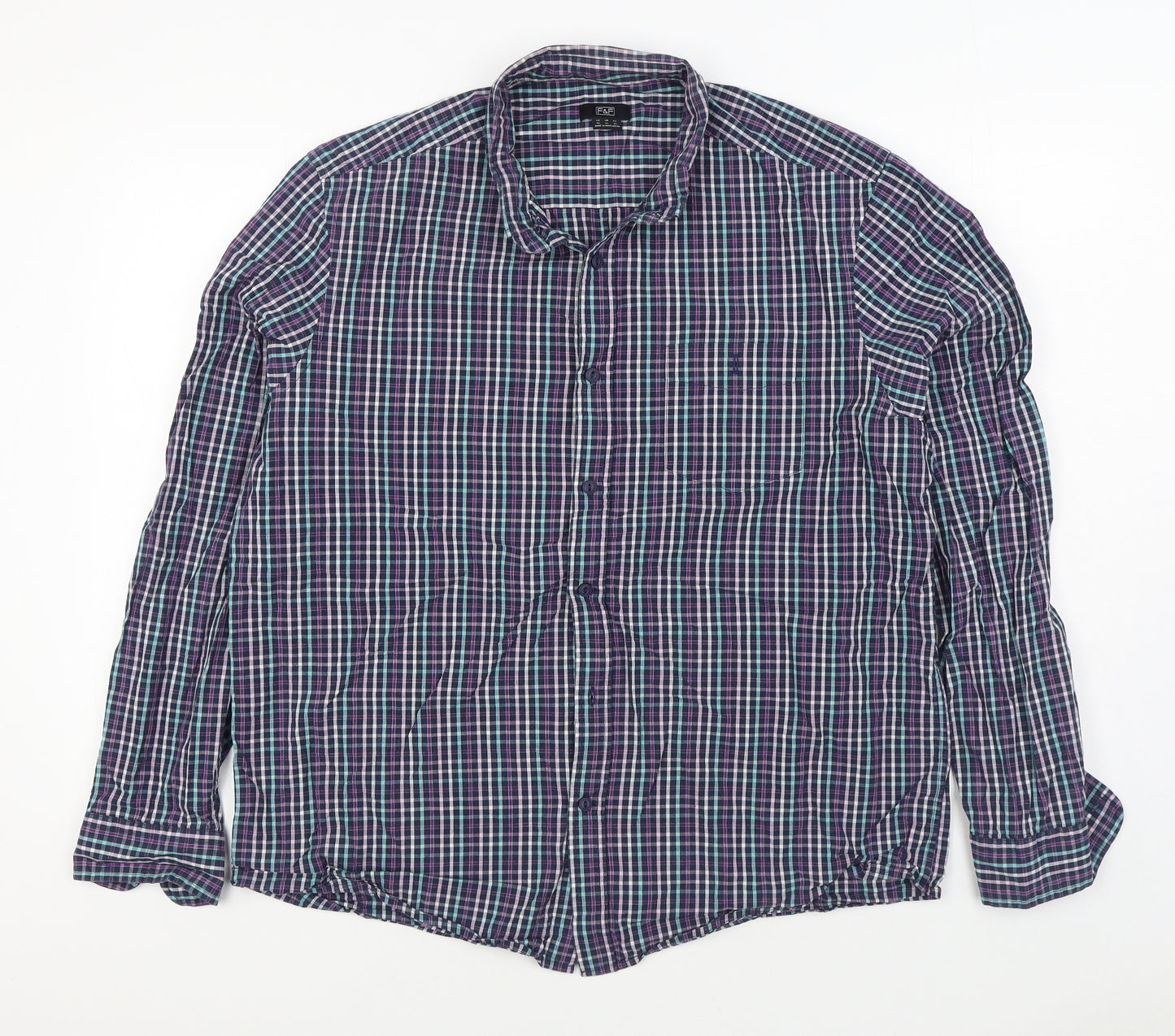 F&F Mens Multicoloured Striped Cotton Button-Up Size XL Collared Button